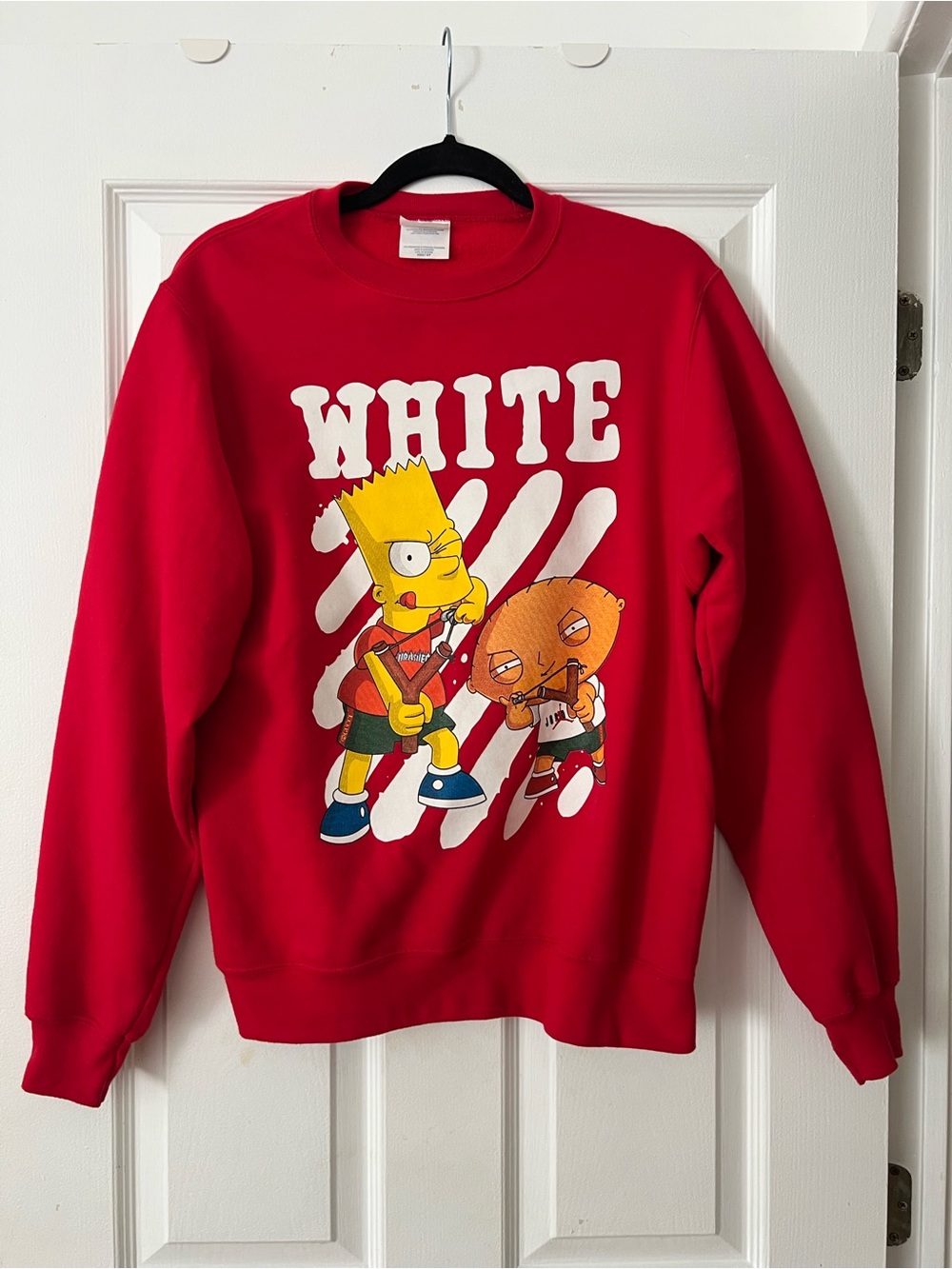 Red Bart Simpson & stewie Griffin off-white parody Sweat-shirt size S unisex fit